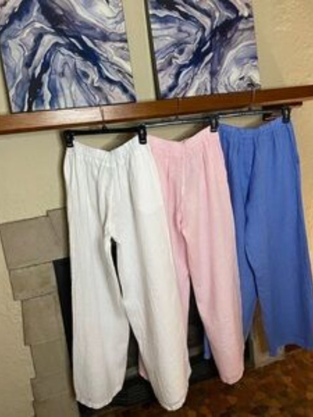 Italian Wide Leg Linen Pant, White, Sz. Sm/Med w/ Elastic waist by Linen & Moore - Picture 12 of 14